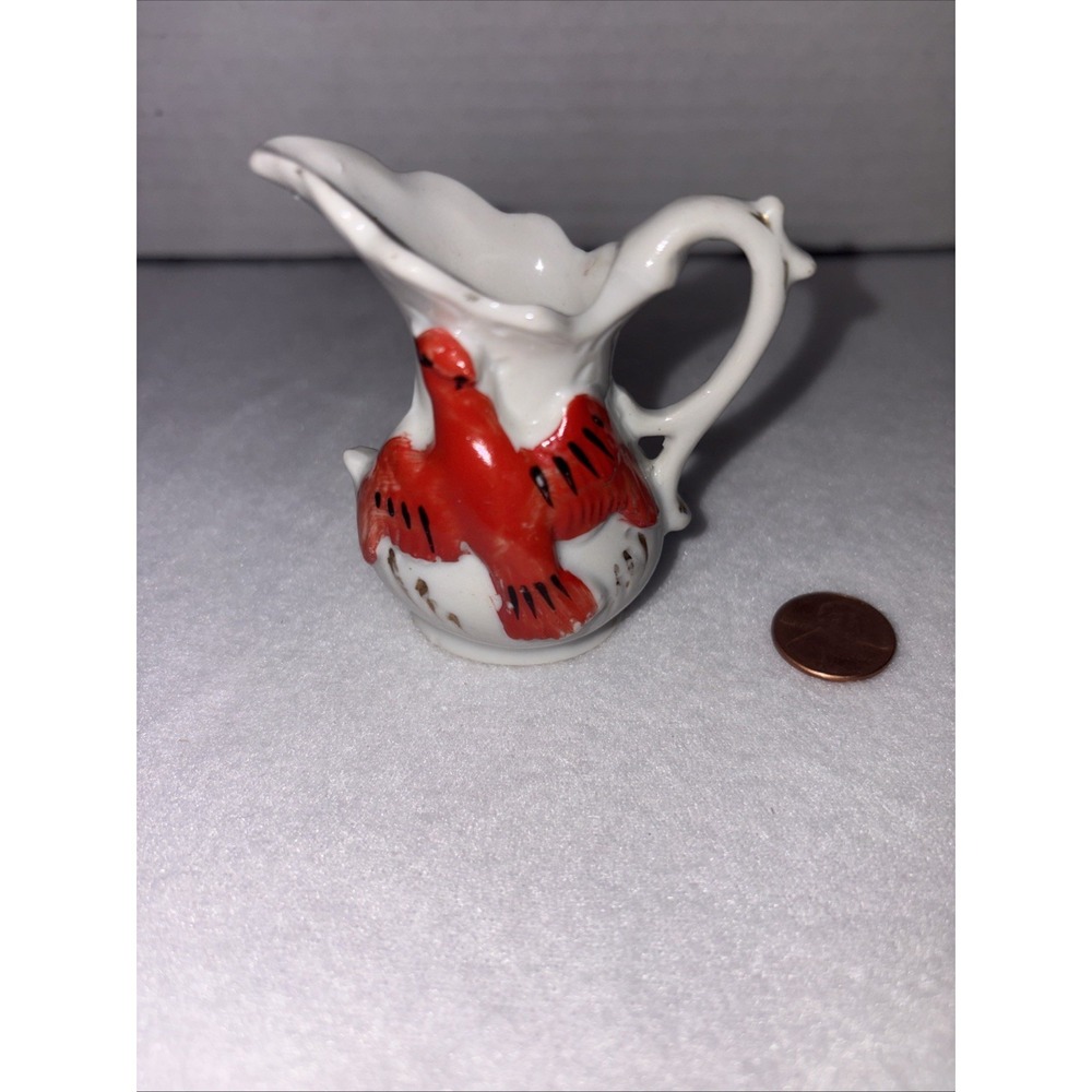 Vintage Miniature Creamer‎ Or Pitcher Featuring A Painted Cardinal Japan